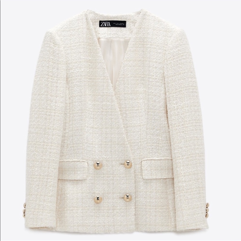 Zara doble breasted textured weave jacket/Blazer